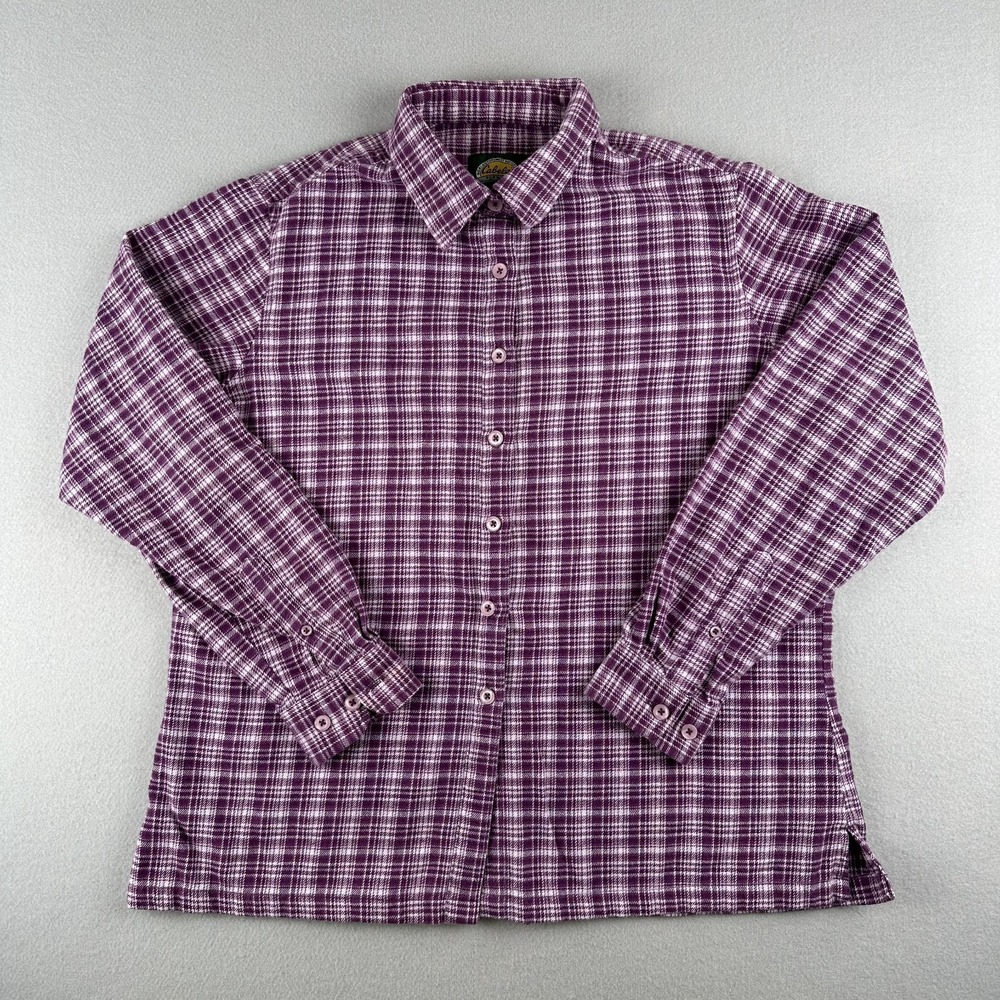 Cabela's Women's Purple Plaid Flannel Button Down Shirt Size Large